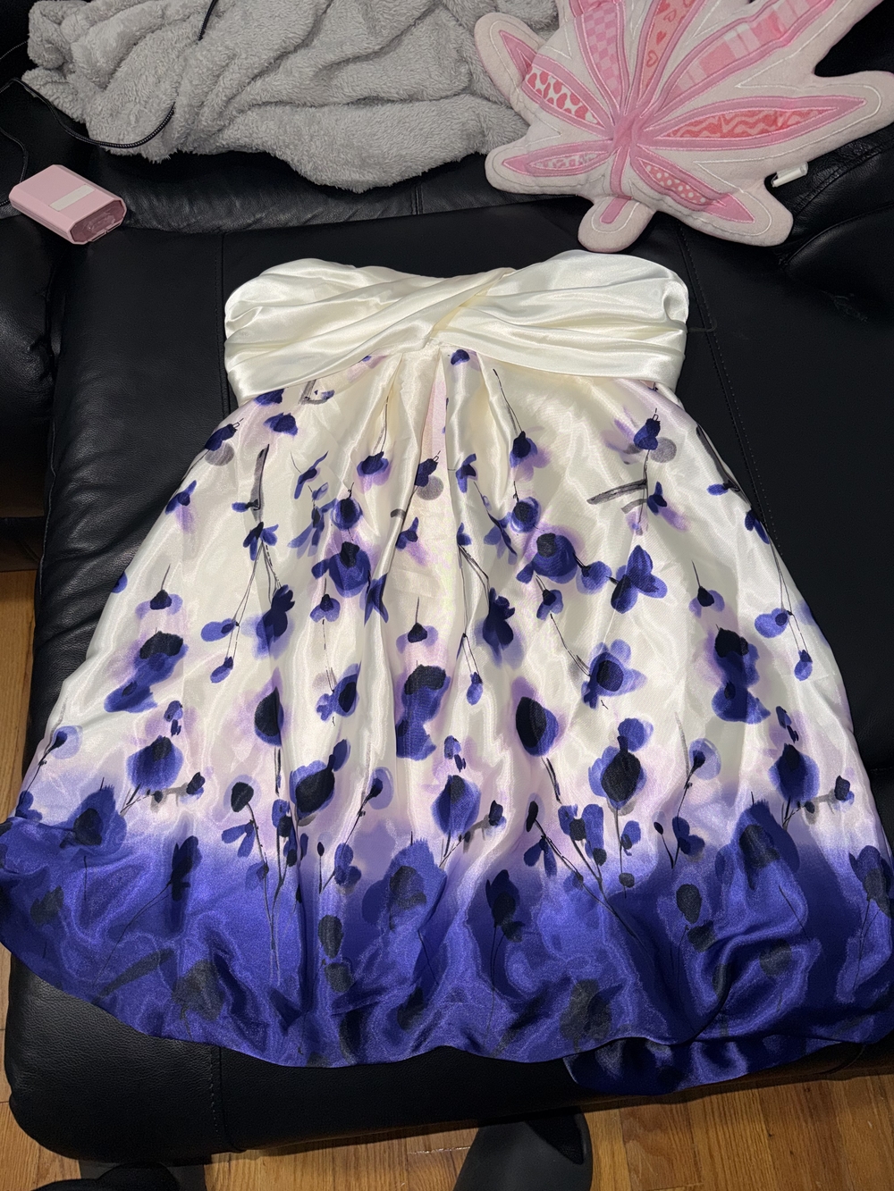 le chateau Strapless White and Purple Ombre Floral Prom Dress